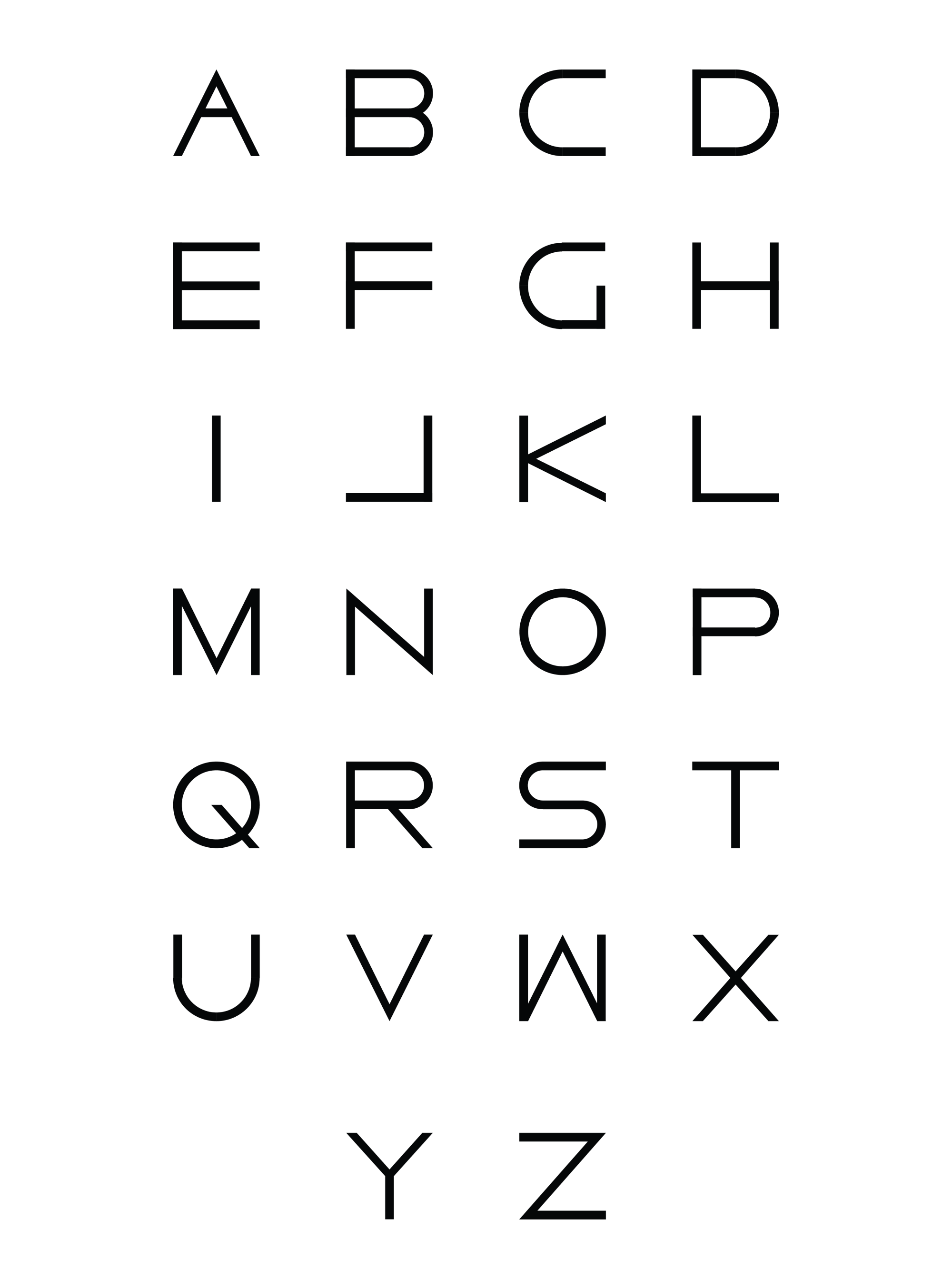 Basic Roman characters in a square grid