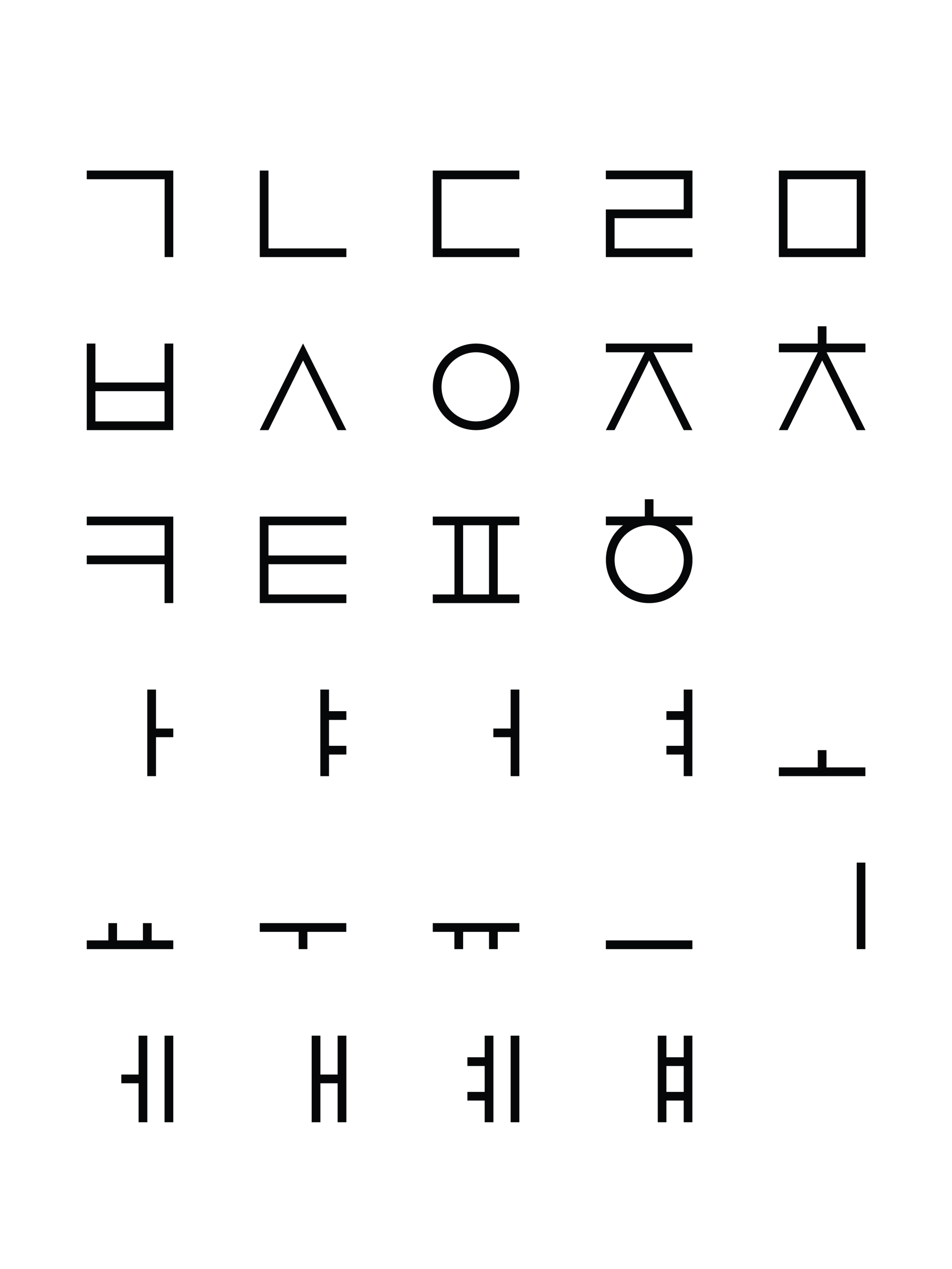 Basic Korean characters in a square grid