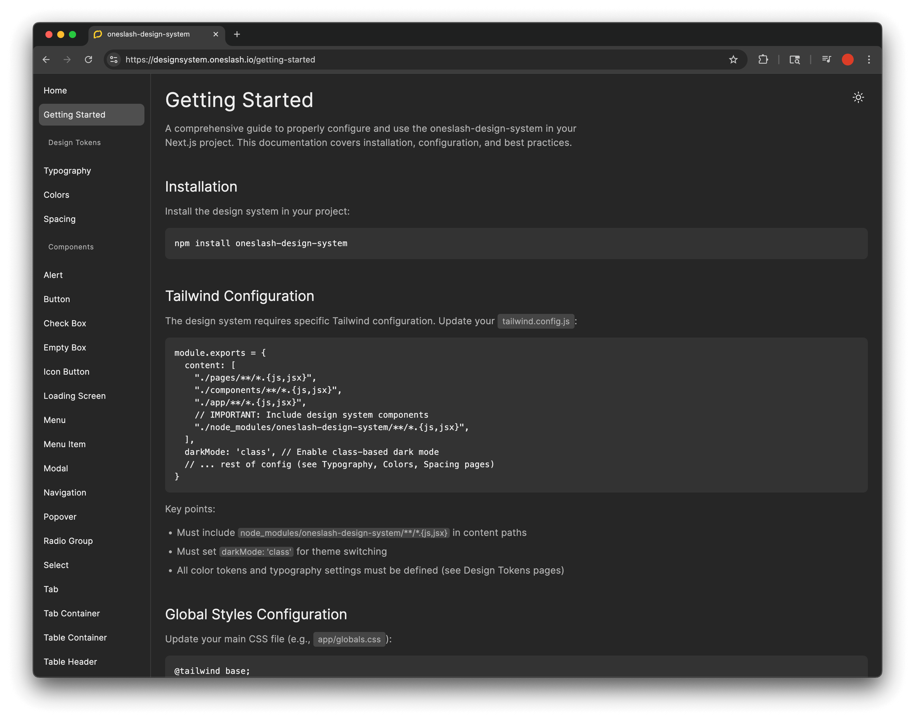 oneSlash design system document